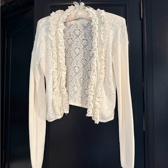 Anthropologie Ruffled Lace Cardigan Sweater - Picture 4 of 6